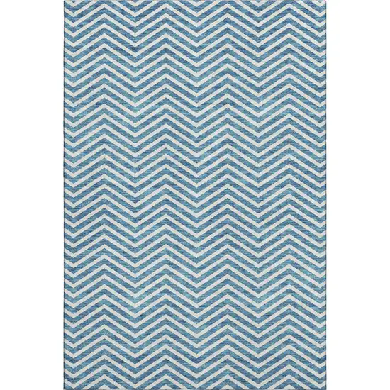 Teal And Ivory Chevron Washable Area Rug With UV Protection Photo 1