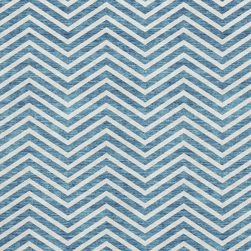 Teal And Ivory Chevron Washable Area Rug With UV Protection Photo 2