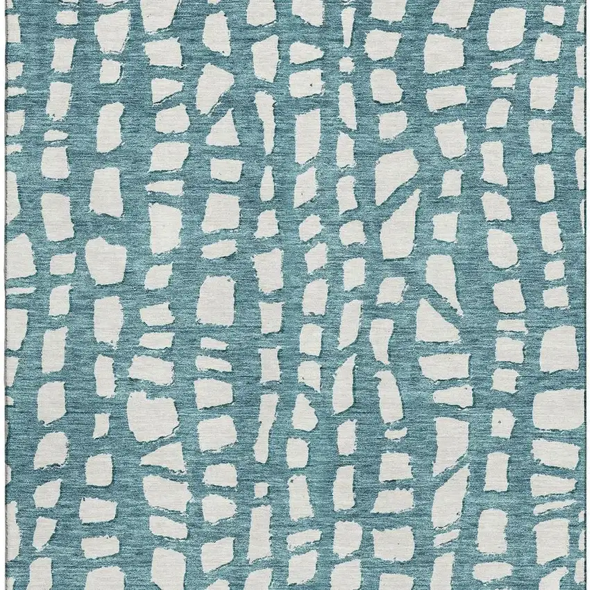 Teal And Ivory Cobblestone Washable Area Rug With UV Protection Photo 3
