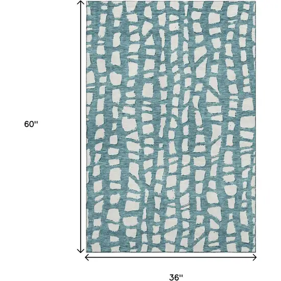 Teal And Ivory Cobblestone Washable Area Rug With UV Protection Photo 3