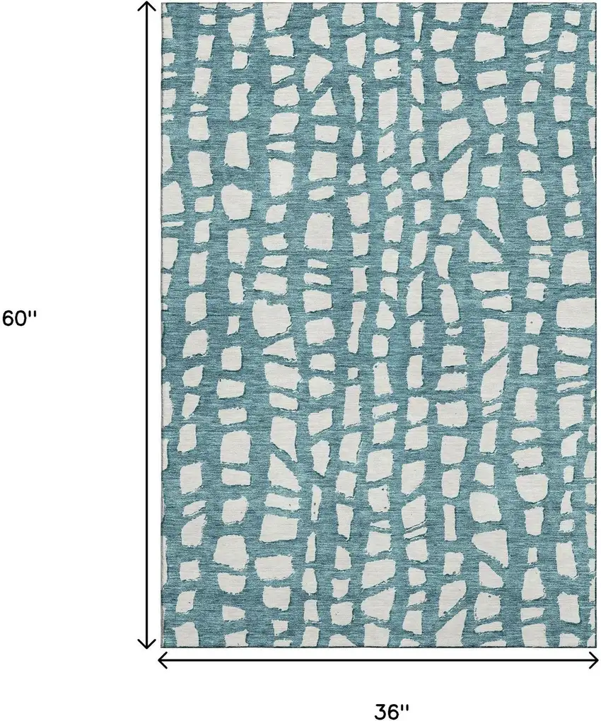 Teal And Ivory Cobblestone Washable Area Rug With UV Protection Photo 3