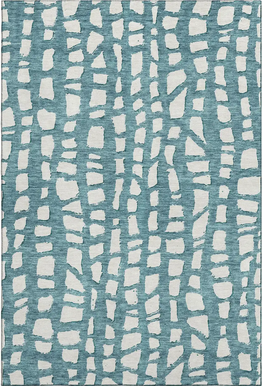 Teal And Ivory Cobblestone Washable Area Rug With UV Protection Photo 1