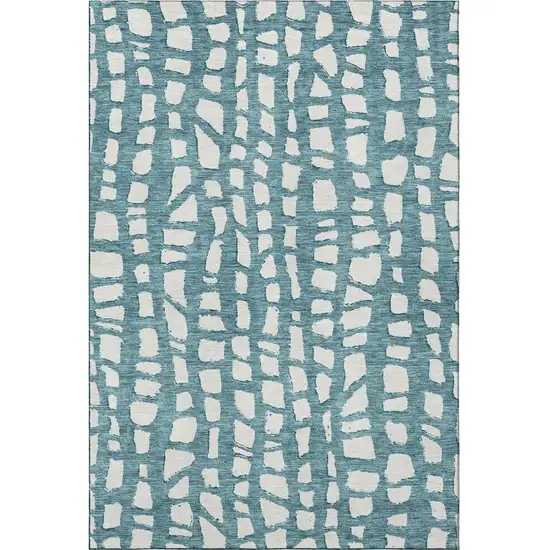 Teal And Ivory Cobblestone Washable Area Rug With UV Protection Photo 3