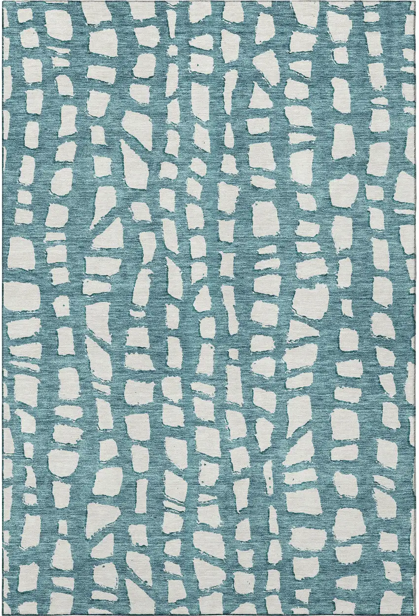 Teal And Ivory Cobblestone Washable Area Rug With UV Protection Photo 3