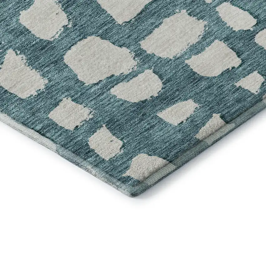 Teal And Ivory Cobblestone Washable Area Rug With UV Protection Photo 8