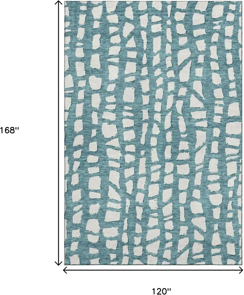 Teal And Ivory Cobblestone Washable Area Rug With UV Protection Photo 3