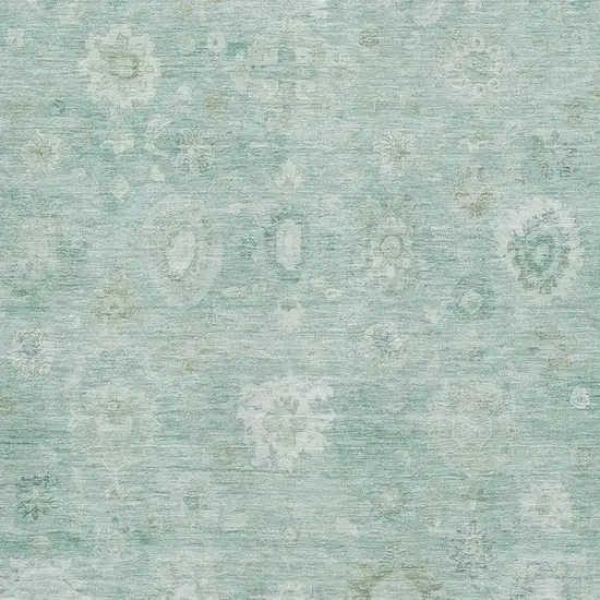 Teal And Ivory Damask Washable Area Rug With UV Protection Photo 2