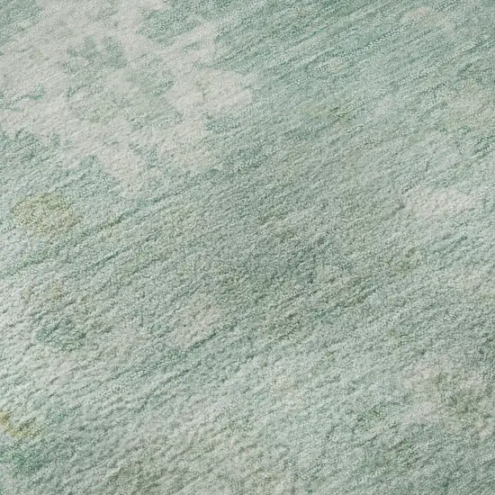 Teal And Ivory Damask Washable Area Rug With UV Protection Photo 9