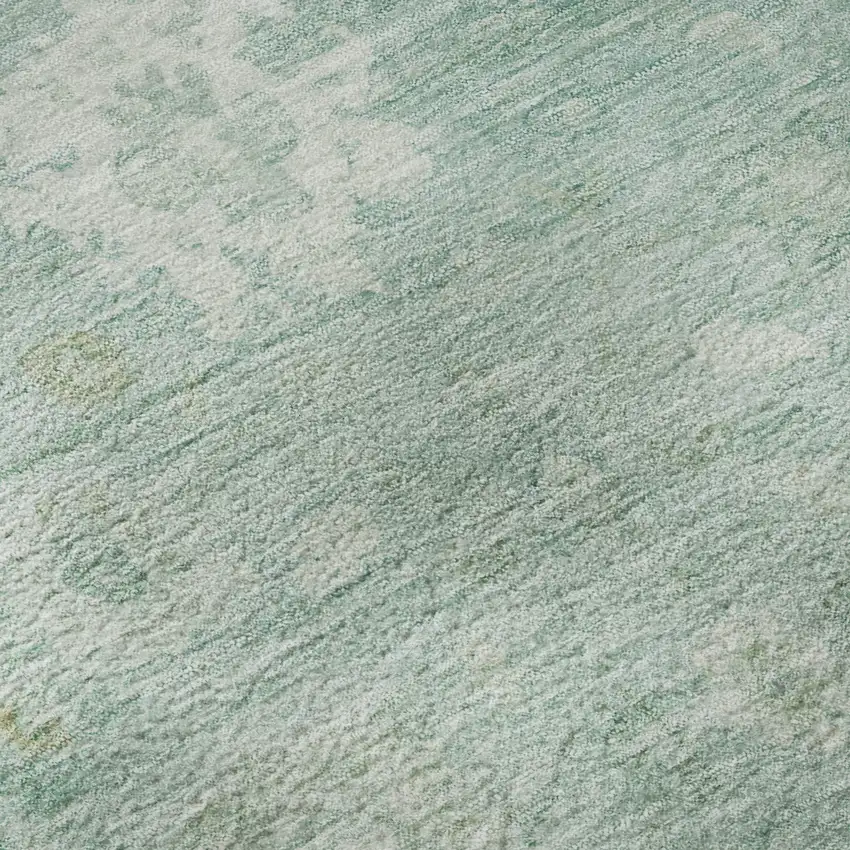 Teal And Ivory Damask Washable Area Rug With UV Protection Photo 9