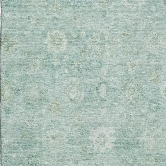 Teal And Ivory Damask Washable Area Rug With UV Protection Photo 2