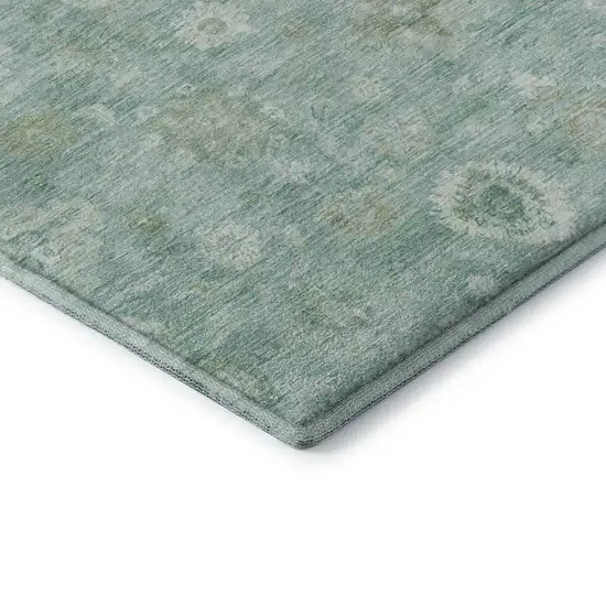 Teal And Ivory Damask Washable Area Rug With UV Protection Photo 7