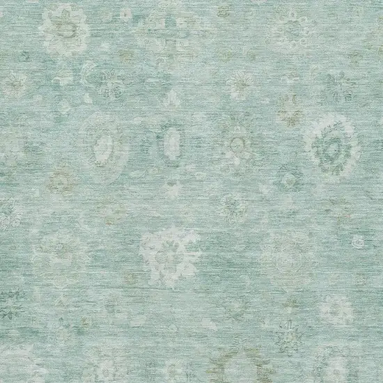 Teal And Ivory Damask Washable Area Rug With UV Protection Photo 2