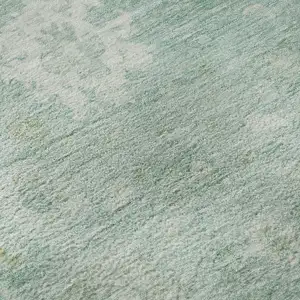 Photo of Teal And Ivory Damask Washable Area Rug With UV Protection