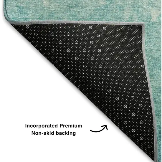 Teal And Ivory Damask Washable Area Rug With UV Protection Photo 6