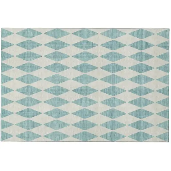Teal And Ivory Diamond Washable Area Rug With UV Protection Photo 2