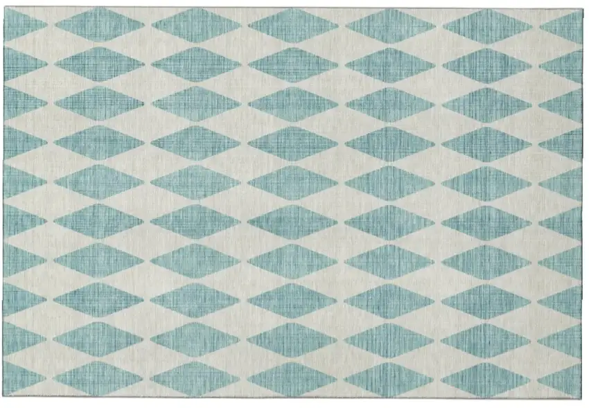 Teal And Ivory Diamond Washable Area Rug With UV Protection Photo 2