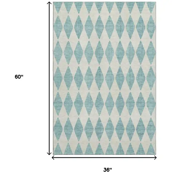 Teal And Ivory Diamond Washable Area Rug With UV Protection Photo 3