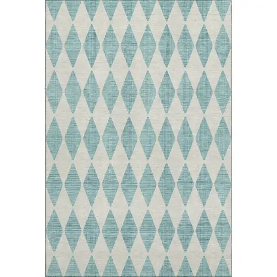 Teal And Ivory Diamond Washable Area Rug With UV Protection Photo 1