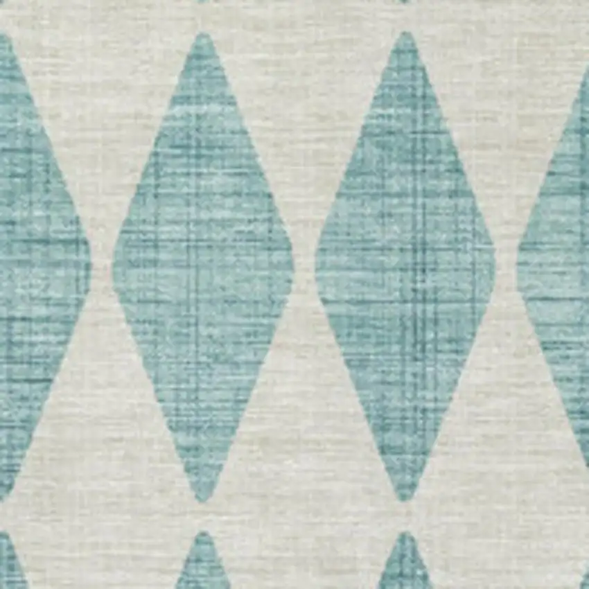 Teal And Ivory Diamond Washable Area Rug With UV Protection Photo 3