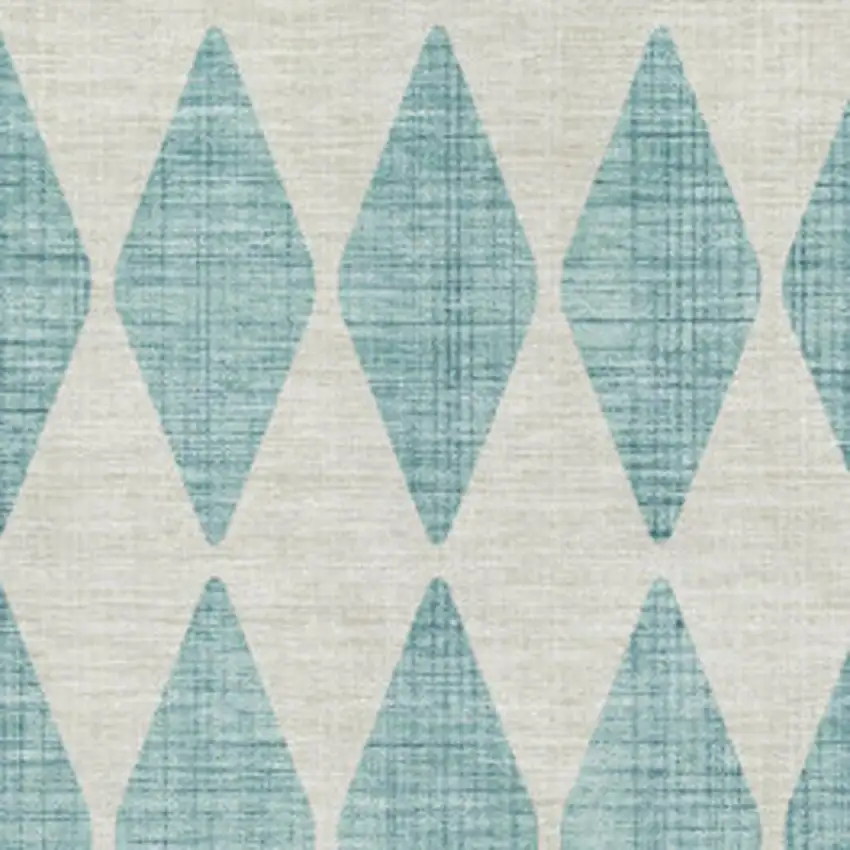 Teal And Ivory Diamond Washable Area Rug With UV Protection Photo 4