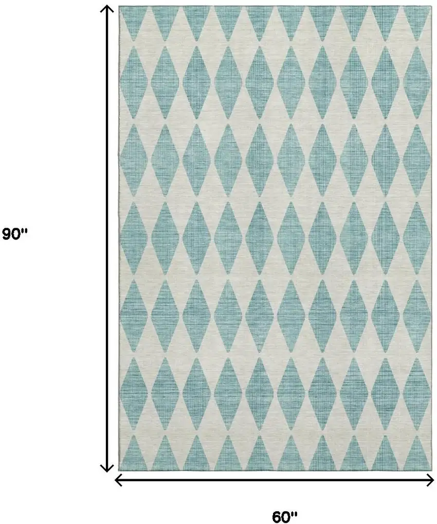 Teal And Ivory Diamond Washable Area Rug With UV Protection Photo 6