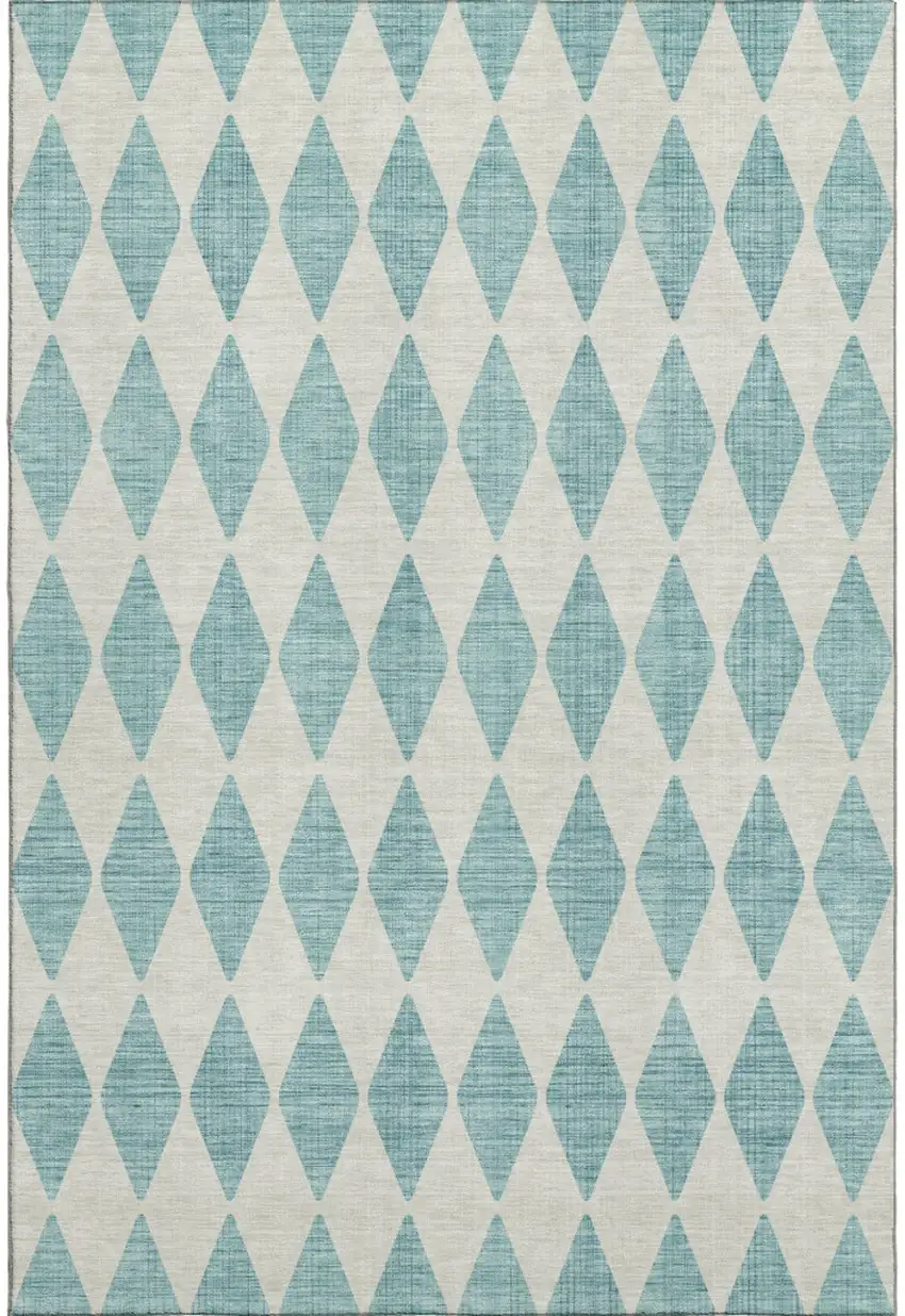 Teal And Ivory Diamond Washable Area Rug With UV Protection Photo 1