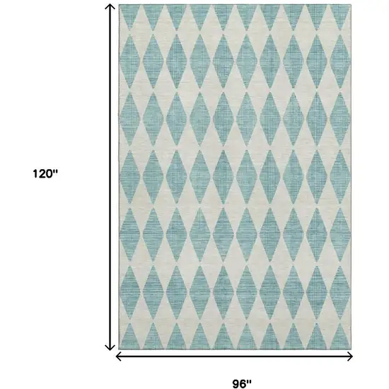 Teal And Ivory Diamond Washable Area Rug With UV Protection Photo 9