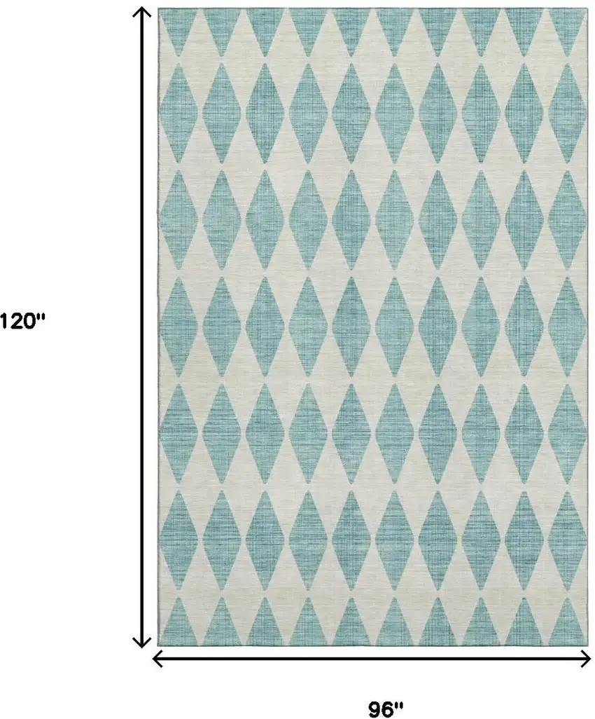 Teal And Ivory Diamond Washable Area Rug With UV Protection Photo 9