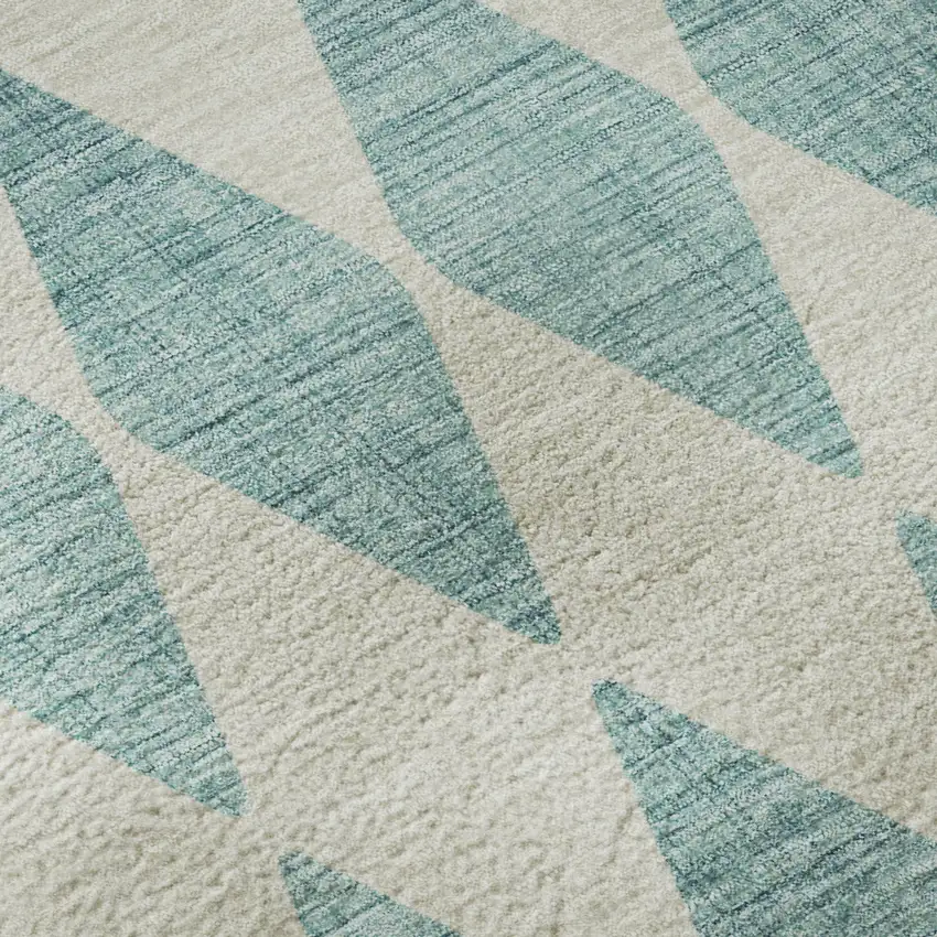 Teal And Ivory Diamond Washable Area Rug With UV Protection Photo 3