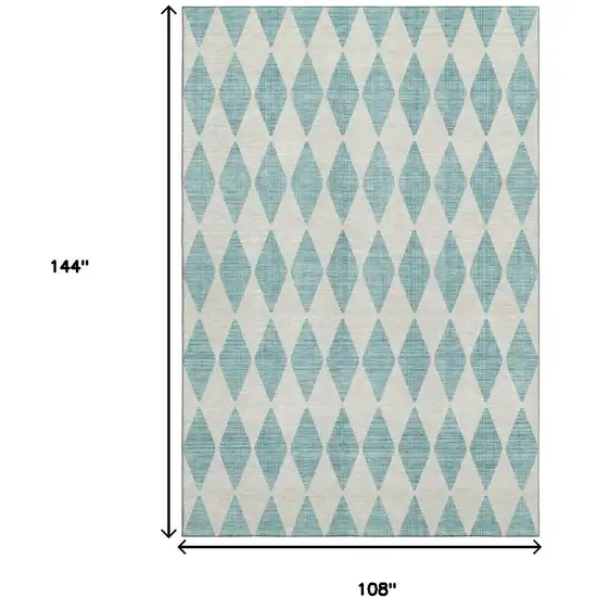 Teal And Ivory Diamond Washable Area Rug With UV Protection Photo 3