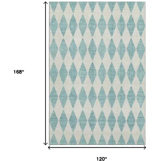 Teal And Ivory Diamond Washable Area Rug With UV Protection Photo 7