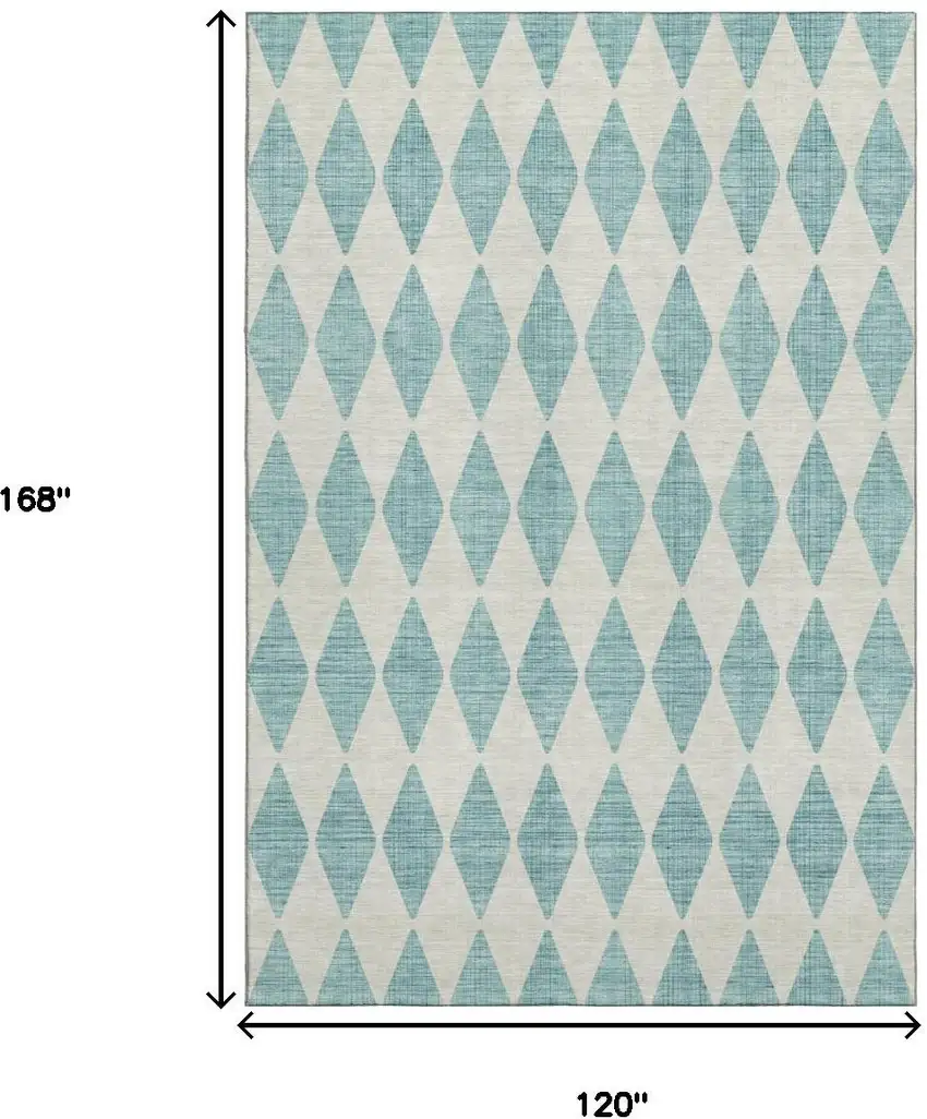 Teal And Ivory Diamond Washable Area Rug With UV Protection Photo 7