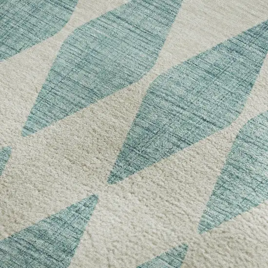 Teal And Ivory Diamond Washable Area Rug With UV Protection Photo 4
