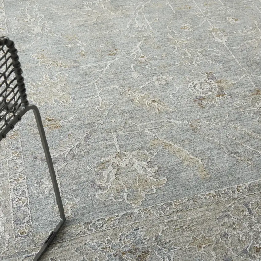 Teal And Ivory Floral Area Rug Photo 8