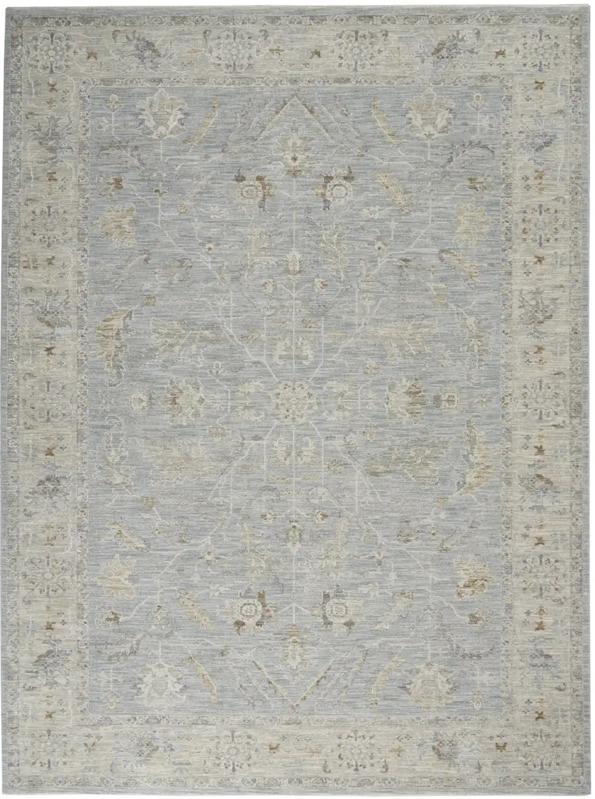 Teal And Ivory Floral Area Rug Photo 7
