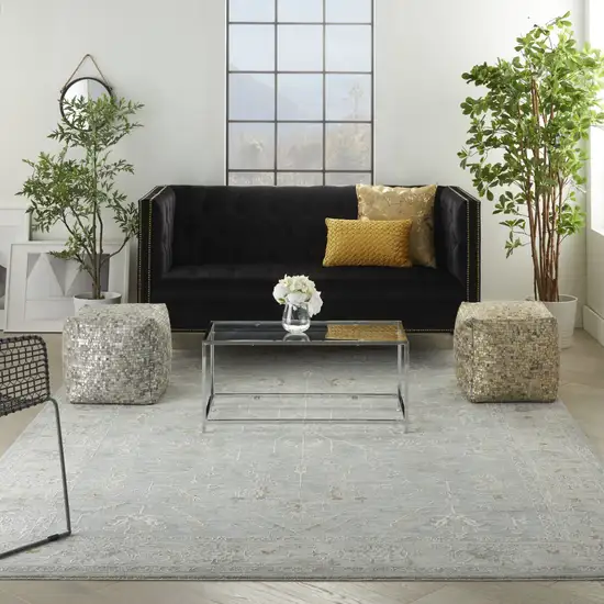 Teal And Ivory Floral Area Rug Photo 6