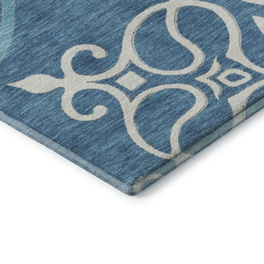 Teal And Ivory Floral Medallion Washable Area Rug With UV Protection Photo 8