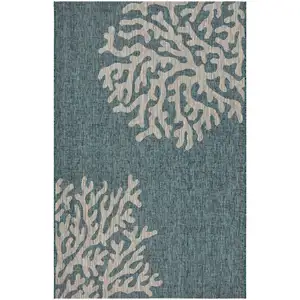 Photo of Teal And Ivory Floral Square Rug