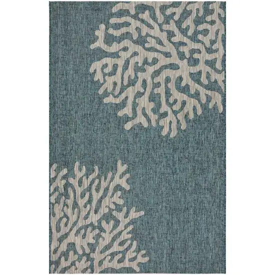 Teal And Ivory Floral Square Rug Photo 1