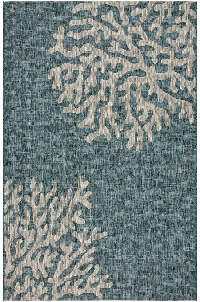 Teal And Ivory Floral Square Rug Photo 1