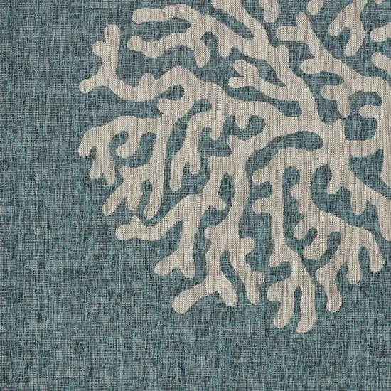 Teal And Ivory Floral Square Rug Photo 3