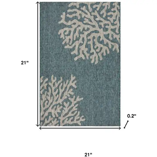 Teal And Ivory Floral Square Rug Photo 2