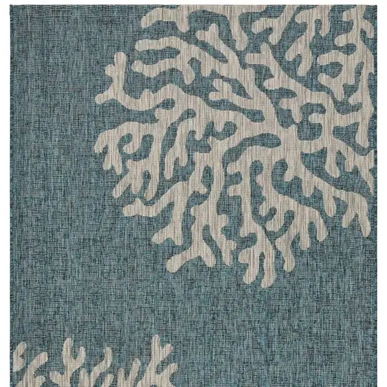 Teal And Ivory Floral Square Rug Photo 4