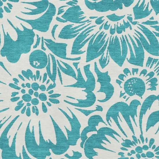 Teal And Ivory Floral Washable Area Rug With UV Protection Photo 8