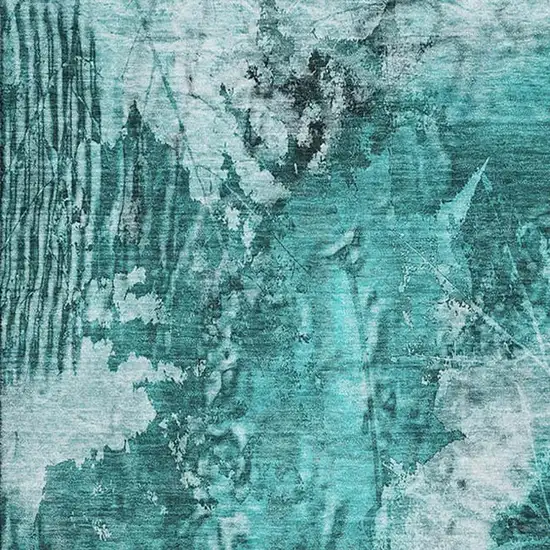 Teal And Ivory Floral Washable Area Rug With UV Protection Photo 3