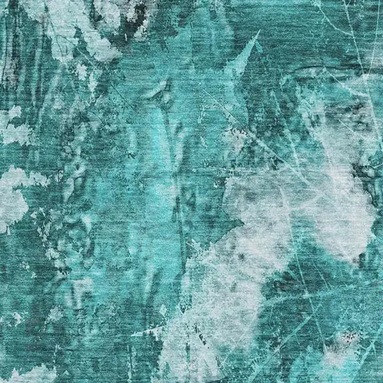 Teal And Ivory Floral Washable Area Rug With UV Protection Photo 3