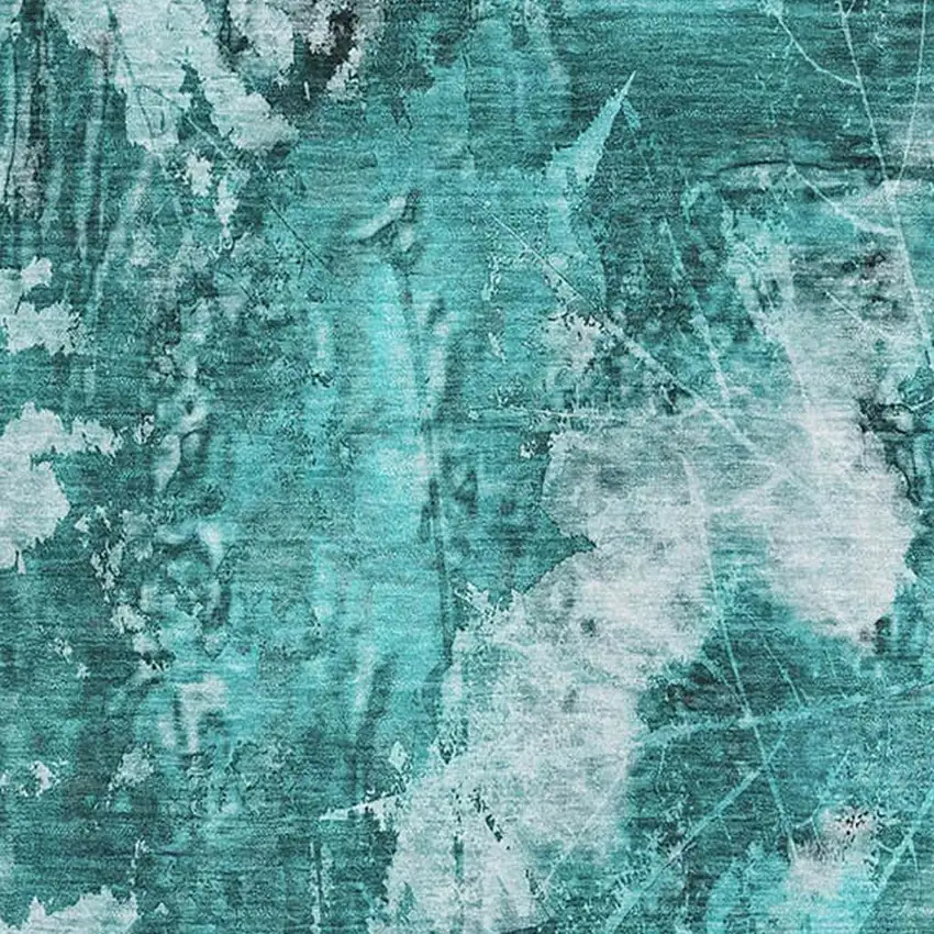 Teal And Ivory Floral Washable Area Rug With UV Protection Photo 3