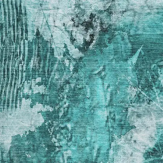 Teal And Ivory Floral Washable Area Rug With UV Protection Photo 3