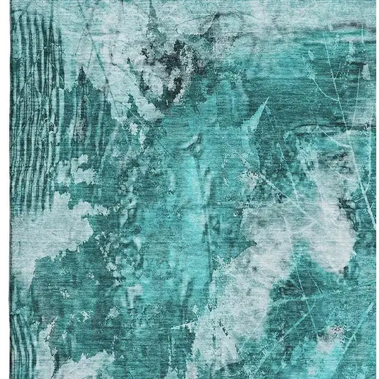 Teal And Ivory Floral Washable Area Rug With UV Protection Photo 4