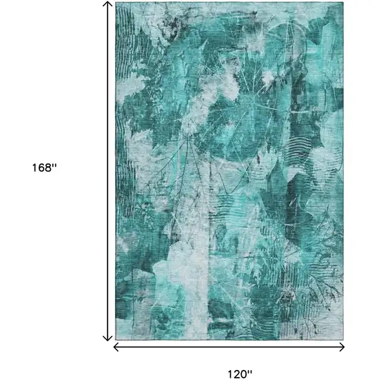 Teal And Ivory Floral Washable Area Rug With UV Protection Photo 3